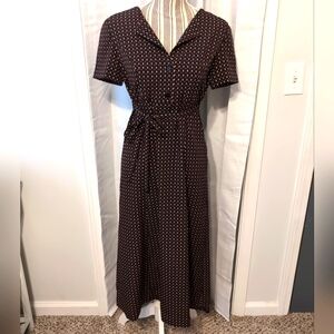 Talbots Black Retro Button Front Short Sleeve Tie Waist Midi Dress‎ 4 Petite